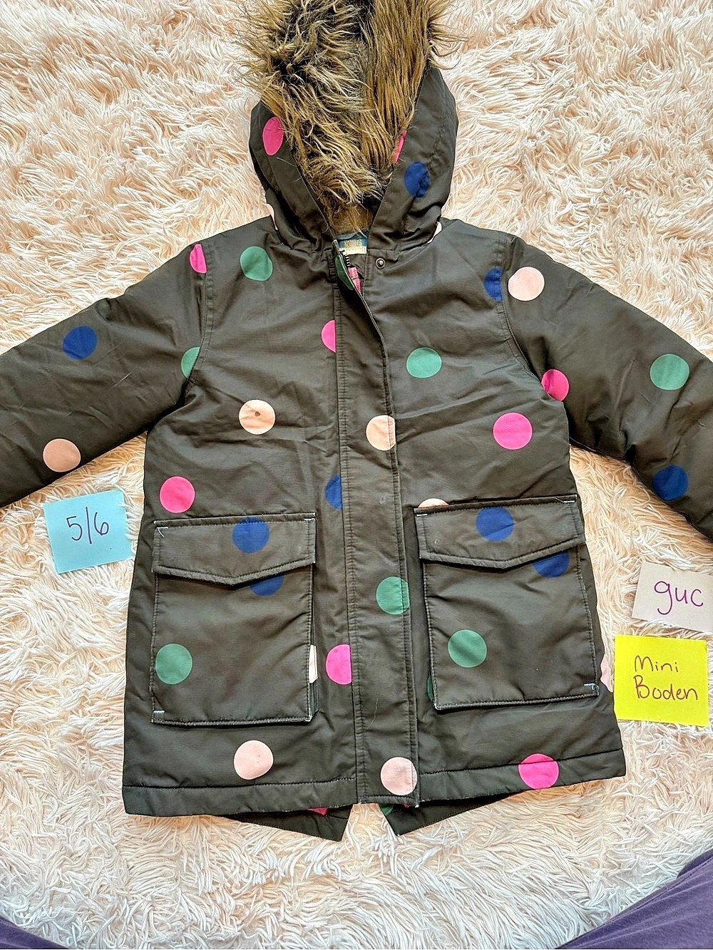 Boden Mini Boden puffer jacket Girls 5-6Y Polka Dot Puffer Jacket